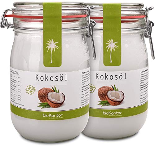 bioKontor // BIO Kokosöl nativ 2x1000 ml im Bügelglas I 100% naturrein I 2er Set - insg. 2 Liter von bioKontor