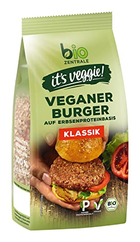 bioZentrale Veggie Burger Klassik, circa 4 Burger, vegane Fleisch-Alternative aus Erbsenprotein, hoher Proteingehalt, ohne Soja, zum Braten und Grillen, 170 g von bioZentrale