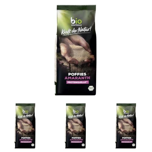 biozentrale Amaranth Poffies | 125 g | vegan | gepuffte, kleine Amaranth-Körner | Proteinquelle | für Müsli, Joghurt & bunte Frühstücks-Bowls (Packung mit 4) von bioZentrale