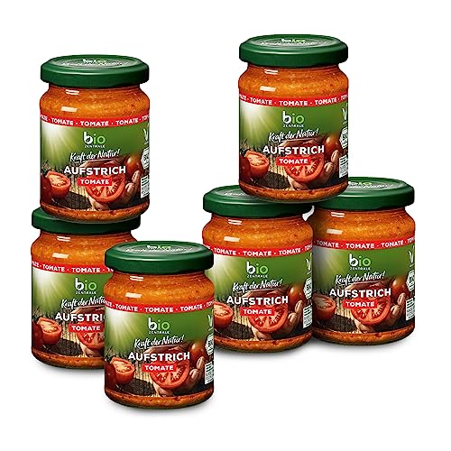 biozentrale Brotaufstrich Tomate | 6 x 125 g Bio | vegan & laktosefrei, fruchtig aromatisch | Aufstrich mit sonnengereiften Tomaten | lecker auf Brot oder zum Verfeinern von Gerichten, Saucen und Dips von biozentrale