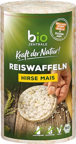 biozentrale Reiswaffeln Hirse Mais, 12x 100 g, vegan, glutenfrei und laktosefrei, aus nur 3 Zutaten, Ballaststoffquelle, nicht frittiert von bioZentrale
