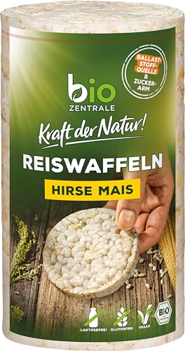 biozentrale Bio Reiswaffel Hirse-Mais | 12er Pack (12x100g) | Leckere Reiswaffeln | Ballaststoffquelle Snack von bioZentrale