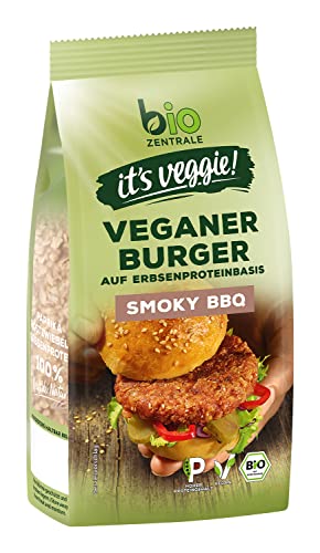 biozentrale Veganer Burger Smoky BBQ | 170 g ca. 4 Burger | vegane Fleisch-Alternative aus Erbsenprotein | hoher Proteingehalt | ohne Soja | zum Braten und Grillen von biozentrale