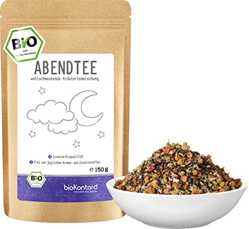 Abendtee BIO 150g wohlschmeckender Kräutertee mit Baldrian, Lavendelblüten, Enstpannungstee - innere Ruhe | bioKontor von bioKontor