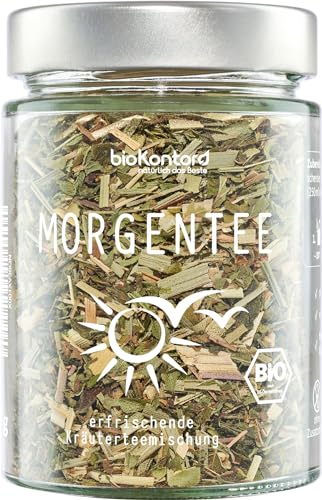 Morgentee BIO 55 g mit erfrischenden Kräutern wie Mate, Sencha, Pfefferminze bio Kräutertee im praktischen Schraubglas von bioKontor von bioKontor