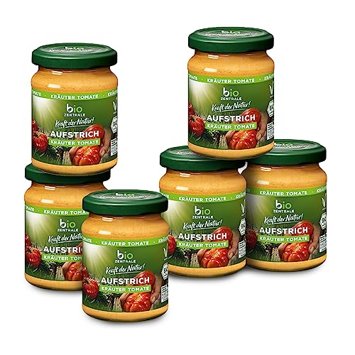 biozentrale Aufstrich Kräuter Tomate | 6 x 125 g Bio | vegan, gluten und laktosefrei | cremig würziger Brotaufstrich mit Kräutern der Provence | lecker auf Brot, Brötchen & Knusperbrot, zum Verfeinern von biozentrale