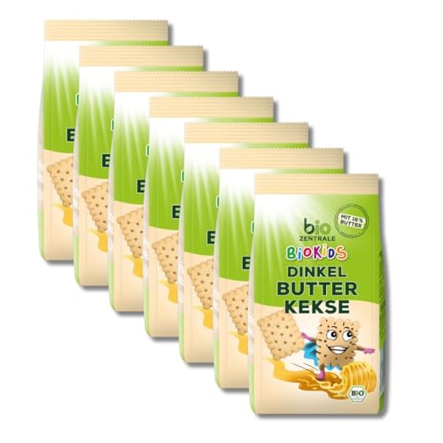 biozentrale BioKids Dinkel Butterkekse | 7 x 125g | Knusprig mit 16% Butter | Ideal als Snack & für unterwegs von bioZentrale