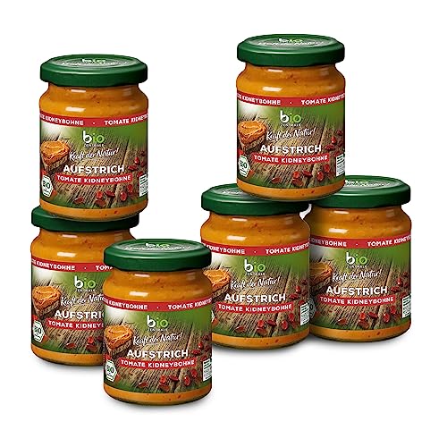 biozentrale Brotaufstrich Tomate Kidneybohne 6x 125 g, vegan, glutenfrei & laktosefrei, mit 28% Kidneybohnen, cremig aromatisch, lecker auf Brot oder zum Verfeinern von Gerichten von biozentrale
