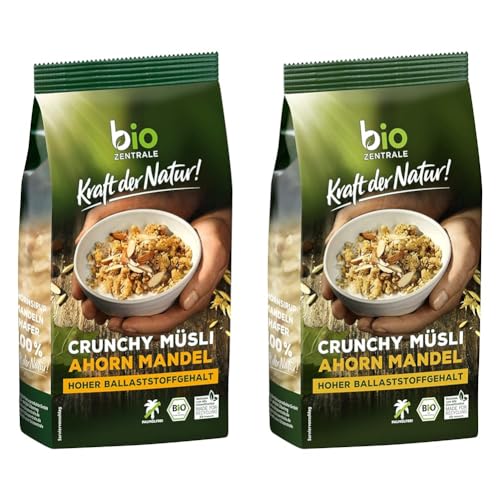 biozentrale Müsli Crunchy Ahorn-Mandel | 375 g knuspriges Bio Müsli | Ideal zum Frühstück und für den Müslibecher to go | vegan & ohne Palmöl (Packung mit 2) von biozentrale