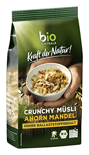biozentrale Müsli Crunchy Ahorn-Mandel | 375 g knuspriges Bio Müsli | Ideal zum Frühstück und für den Müslibecher to go | vegan & ohne Palmöl von bioZentrale