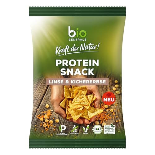 biozentrale Protein Snack Linse & Kichererbse, 8 x 50 g, vegan & glutenfrei, über 70% Hülsenfrüchte, hoher Proteingehalt, nicht frittiert, mit Meersalz verfeinert, lecker mit unseren Aufstrichen von bioZentrale