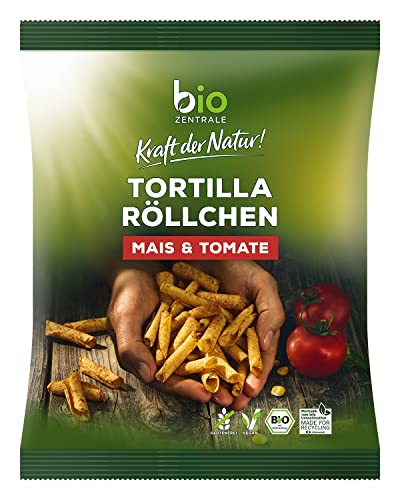 biozentrale Tortilla Röllchen Chips | 12 x 125 g Chips Bio und leckere Tortilla Rolls | Ideal für Salsa Dip & Tortilla Dip | Alternative zu Paprika Chips & Nachos von bioZentrale