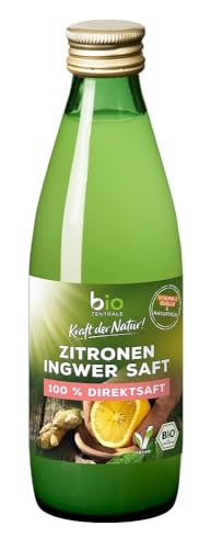 bioZentrale Zitronensaft mit Ingwer Naturtrüb | 6x 250 ml Glasflasche Direktsaft | Vitamin C Quelle ohne Zucker | Bio Zitronen mit mittlerer schärfe | für Cocktails, Getränke, Backen, Kochen von bioZentrale