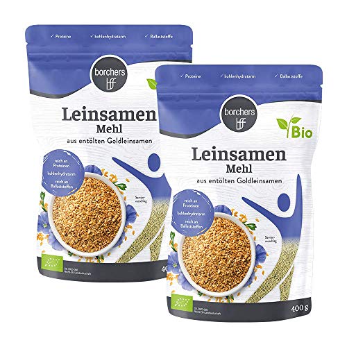 2 x borchers Bio Leinsamenmehl | Goldleinsaat | Von Natur aus Ballaststoffreich | Hoher Eiweißgehalt | Vegan | 400 g von borchers