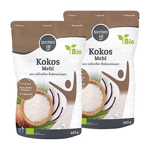 2 x borchers Bio Premium Kokosmehl | zum Kochen und Backen | Ballaststoffreich | Proteinquelle | Teilentölt | Vegan | 400 g (2 x 400 g) von borchers