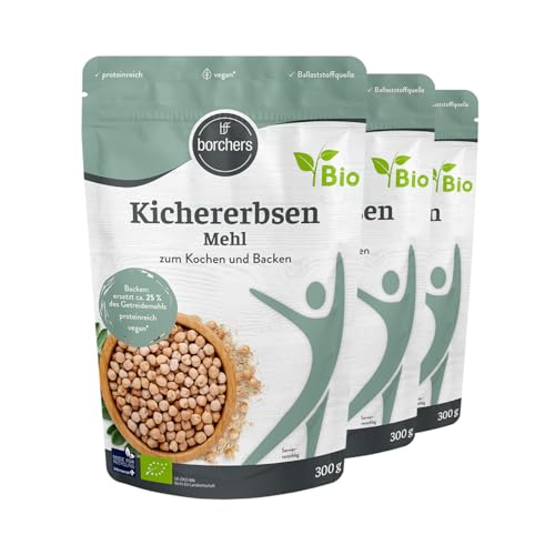 3x borchers Bio Kichererbsen Mehl | 3x 300g | Reich an Ballaststoffen | Proteinquelle | Ideal für orientalische Gerichte | Von Natur aus vegan | 900g von borchers