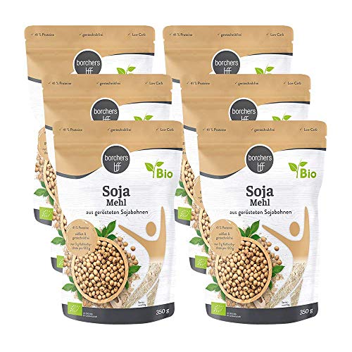 6 x borchers Bio Premium Sojamehl | Vegetarisch und Vegan | Hoher Ballaststoff- und Eiweißgehalt | aus gerösteten Sojabohnen | 350 g von borchers