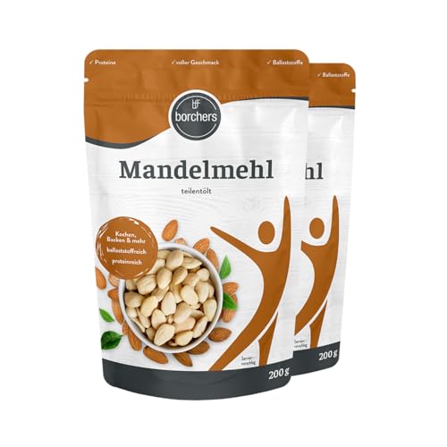 borchers 2x Mandelmehl | Von Natur aus vegan | Perfekt zum Kochen und Backen | 2x 200 g | 0,4 kg von borchers