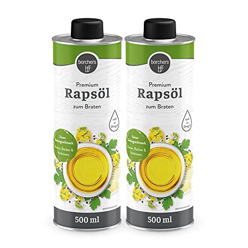 borchers 2x Premium Rapsöl | 2er Set | 2x 500 ml | Feiner Buttergeschmack | Reich an Omega-3-Fettsäuren | Zum Braten, Backen und Verfeinern | 1 L borchers 2x Premium Rapsöl | 2er Set | 2x 500 ml | Feiner Buttergeschmack | Reich an Omega-3-Fettsäuren | Zum Braten, Backen und Verfeinern | 1 L von borchers