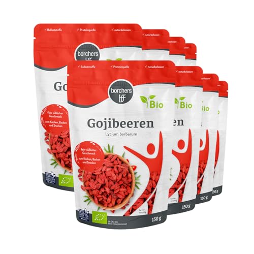 borchers 8x Bio Gojibeeren | 8x 150g | Sonnengetrocknet | Glücksbeere | Wolfsbeere | zum Kochen, Backen & Snacken | 1,2 kg von borchers