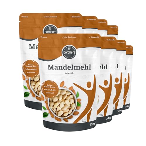 borchers Mandelmehl | 8 Beutel | Von Natur aus vegan | Perfekt zum Kochen und Backen | 8x 200 g | 1,6kg borchers Mandelmehl | 8 Beutel | Von Natur aus vegan | Perfekt zum Kochen und Backen | 8x 200 g | 1,6kg von borchers