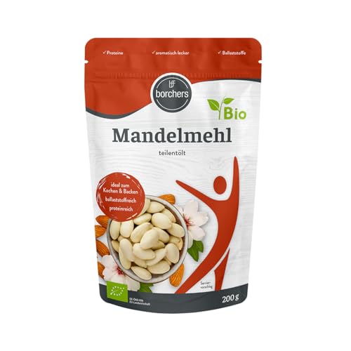 borchers Bio Premium Mandelmehl | Teilentölt, zum Kochen, Backen und für Süßspeisen | Hoher Proteingehalt | Hoher Ballaststoffgehalt | 200 g von borchers