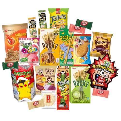 Asiatische Süßigkeiten Box Snacks Candy Jelly Chips Cracker aus Thailand Taiwan Japan Korea China Philippinen mit über 30 Teilen Geschenk-Box Probierset Probierpaket von boxtasy