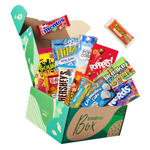 Brandnooz Candy Box: Süßigkeiten aus den USA, UK und der ganzen Welt! Süßigkeitenbox Party-Mix mit Süßigkeiten, Schokolade und Chips | für Geburtstage, Ostern| in Originalgröße (Beispielabbildung) von brandnooz