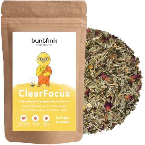 Buntfink ClearFocus – Kräuterteemischung mit Mate, Zitronengras, Grüntee & Ginkgo – loser Kräutertee mit natürlichem Koffein – Focus Tee mentale Klarheit & Konzentration – 60g, ohne Zusätze & Aromen Buntfink ClearFocus – Kräuterteemischung mit Mate, Zitronengras, Grüntee & Ginkgo – loser Kräutertee mit natürlichem Koffein – Focus Tee mentale Klarheit & Konzentration – 60g, ohne Zusätze & Aromen von buntfink
