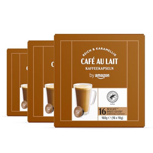 by Amazon Café au Lait Dolce Gusto-kompatible Kapseln von Amazon, Leichte Röstung, 48 Stück (3 Packungen mit 16), Rainforest Alliance Zertifizierung von by Amazon