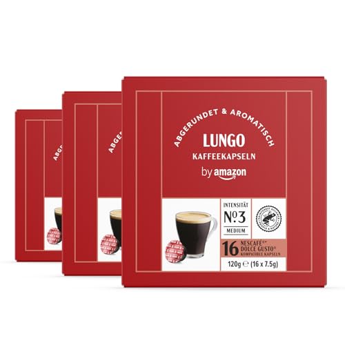 by Amazon Coffee Lungo Kapsel Dolce Gusto Compatible, Mittlere Röstung, 48 Portionen, 16 Stück, 3er-Pack, Rainforest Alliance-Zertifizierung von by Amazon