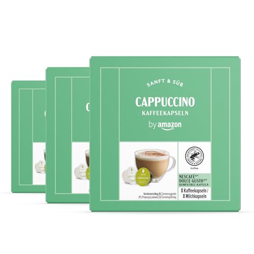 by Amazon Cappuccino Dolce Gusto kompatible Kapseln, Leichte Röstung, 24 Stück (3 Packungen mit 8) - Rainforest Alliance-Zertifizierung von by Amazon