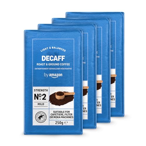 by Amazon Entkoffeiniert Gemahlener Röstkaffee, 1kg (4 Packs of 250 g), Rainforest Alliance-Zertifizierung von by Amazon