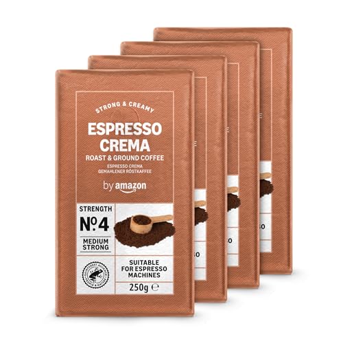 by Amazon Espresso Crema Gemahlener Röstkaffee, 1kg (4 Packs of 250g), Rainforest Alliance-Zertifizierung von by Amazon
