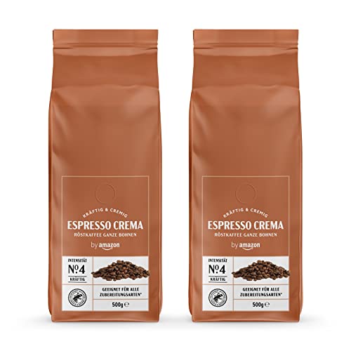 by Amazon Espresso Crema Kaffeebohnen, Leichte Röstung, 1 kg, 2 Packungen mit 500 g – Rainforest Alliance-Zertifizierung von by Amazon