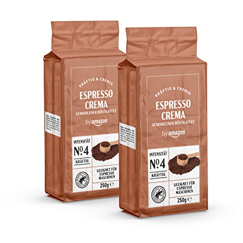 by Amazon Espresso Crema gemahlener Kaffee, Lichte Röstung, 500g (2 Packungen mit 250g) - Rainforest Alliance-Zertifizierung (Früher Marke Happy Belly) von by Amazon