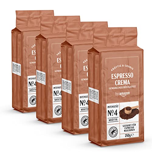 by Amazon Gemahlener Kaffee Espresso Crema, Lichte Röstung, Granulat, 1 kg, 4 Packungen mit 250 g – Rainforest Alliance-Zertifizierung von by Amazon