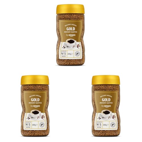 by Amazon Gold Instant Kaffee, Mittlere Röstung, 200g, 1er-Pack - Rainforest Alliance-Zertifizierung (Packung mit 3) von by Amazon