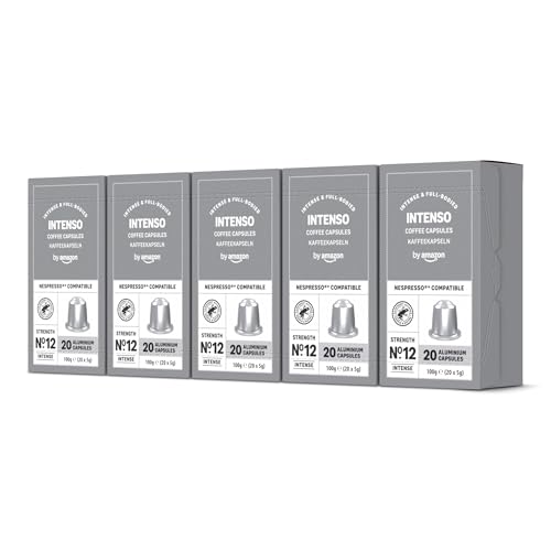 by Amazon Intenso Aluminium-Kaffeekapseln, kompatibel mit Nespresso, Dark Roast, 100 Stück (5 Packungen mit je 20 Stück) – Rainforest Alliance zertifiziert von by Amazon