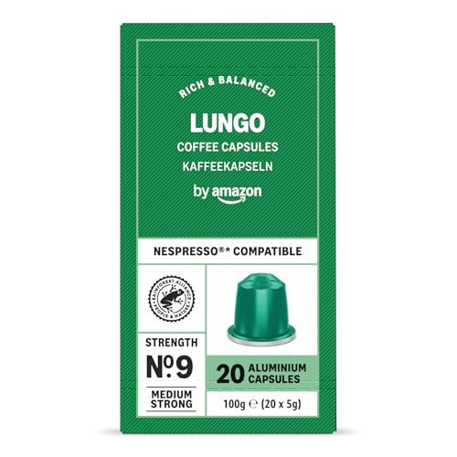 by Amazon Lungo Aluminium-Kaffeekapseln, kompatibel mit Nespresso, mittelgeröstet, 20 Stück – Rainforest Alliance zertifiziert by Amazon Lungo Aluminium-Kaffeekapseln, kompatibel mit Nespresso, mittelgeröstet, 20 Stück – Rainforest Alliance zertifiziert von by Amazon