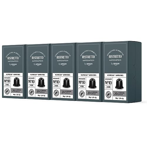 by Amazon Ristretto Nespresso kompatible Kaffeekapseln, Aluminium- Kapseln, Mittlere Röstung, 100 Stück, 5 Packungen mit 20 - Rainforest Alliance-zertifiziert von by Amazon