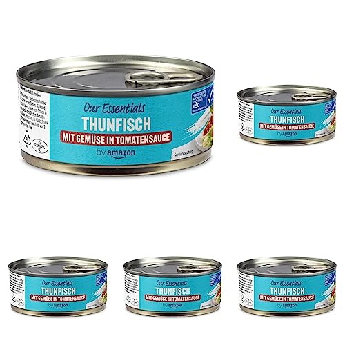 by Amazon Thunfischstücke mit Gemüse in Tomatensauce, 150g (1er-Pack) (Packung mit 5) von by Amazon