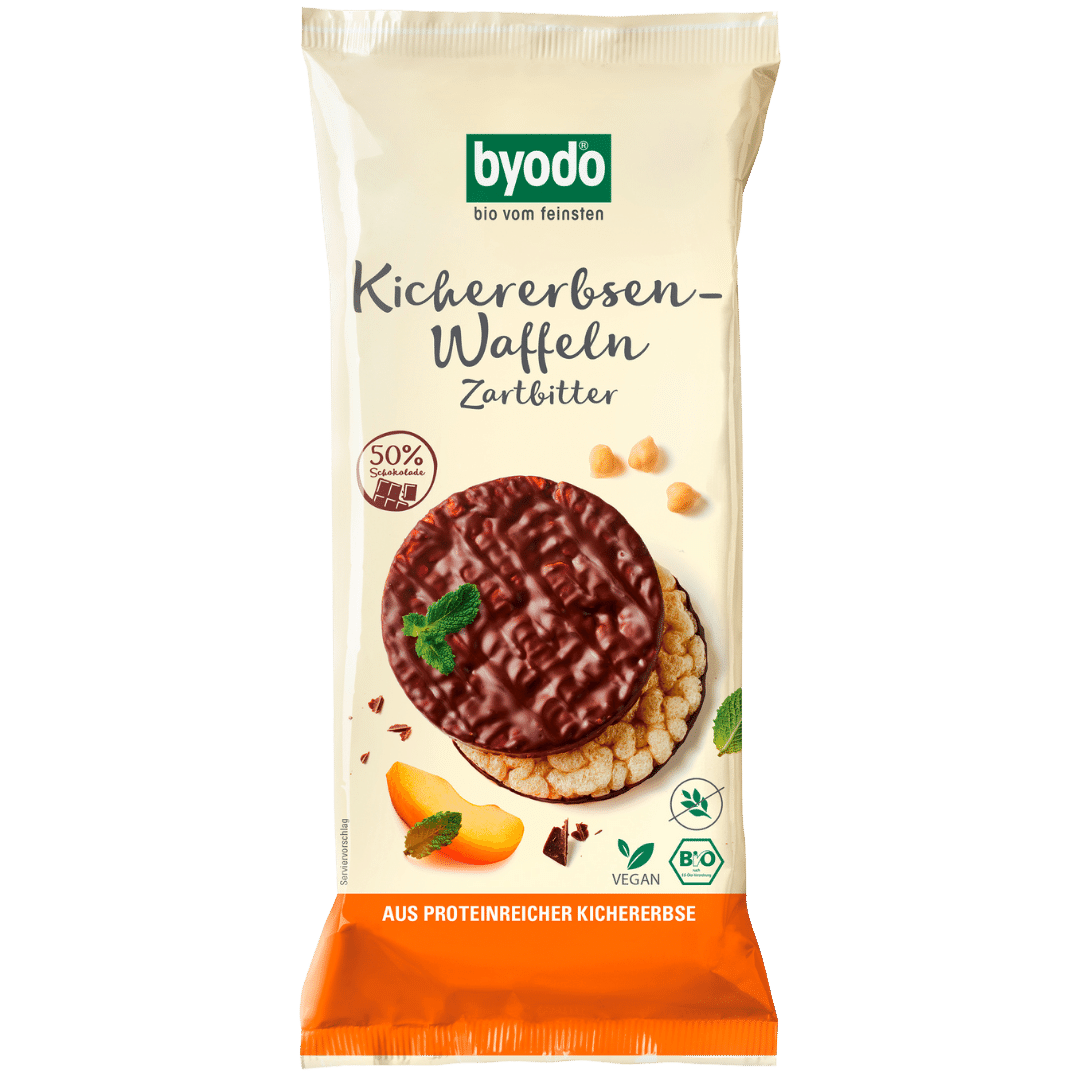 Bio Kichererbsen-Waffeln Zartbitter Bio Kichererbsen-Waffeln Zartbitter von byodo