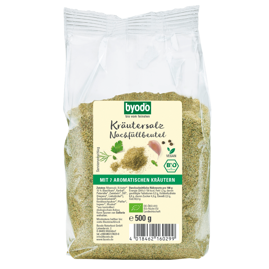 Bio Kräutersalz im Nachfüllbeutel Bio Kräutersalz im Nachfüllbeutel von byodo