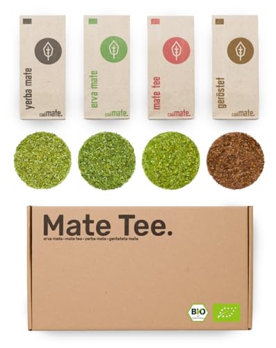 Mate Tee Probierset ● 4 Bio Matesorten ● je 100g Erva Mate + Yerba Mate + grüner Matetee + gerösteter Matetee von caámate.