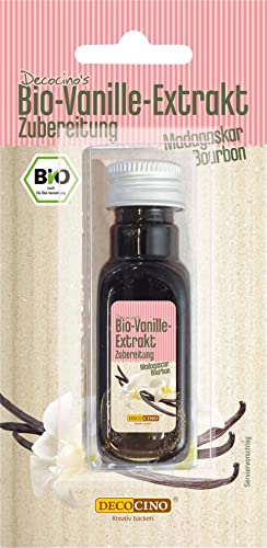 DECOCINO Bio Vanille-Extrakt (20 ml) natürlicher Vanille Geschmack ohne Alkohol, aus echter, veganer Bourbon Vanille –zum Würzen & Verfeinern von Kuchen, Torten & Getränken von DECOCINO