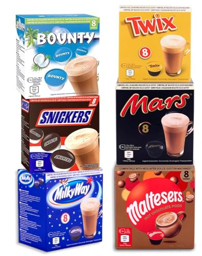 Mars Hot Chocolate Pods XL Bundle -(NEW Additions) Snickers, Bounty, Mars, Twix, Milky Way & Maltesers - 48 Pods (8 x 6) von cafféluxe