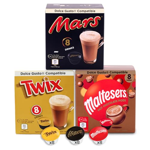 Trinkschokolade bündel - 24 Dolce Gusto Kompatible Kaffeekapseln - Twix, Mars, Maltesers - Je 8 Schokolade Kapseln… von cafféluxe