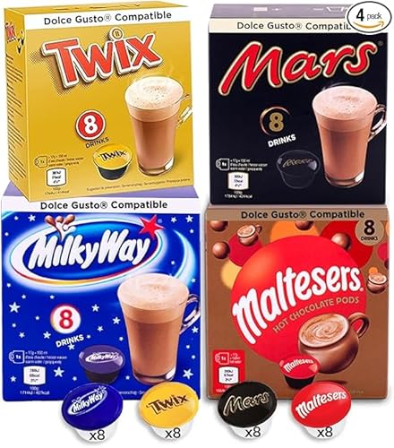 Mars® Hot Chocolate Bundle | 32 Pods | Dolce Gusto® kompatible | Mars, Twix, Milkyway und Maltesers von cafféluxe