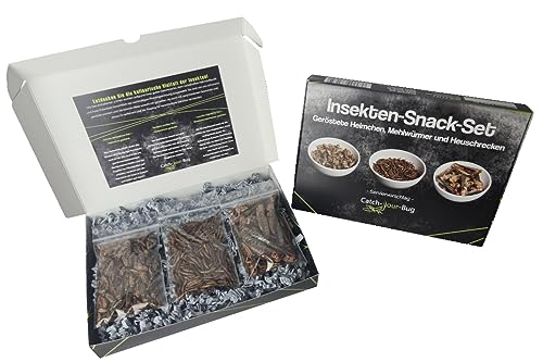 Essbare Insekten Snack-Set von Catch-Your-Bug, 30 g Insekten zum Essen aus deutscher Produktion - Geröstete Grillen, Heuschrecken & Mehlwürmer - Geschenkset mit verzehrfertigen Insekten von catch-your-bug